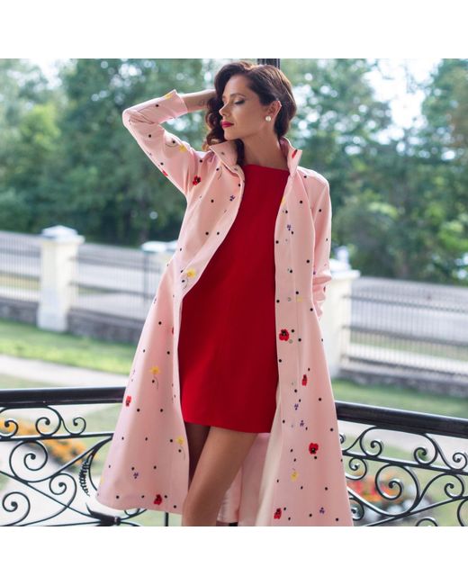 RainSisters Pink Fitted & Flared Coat With A-Line Skirt