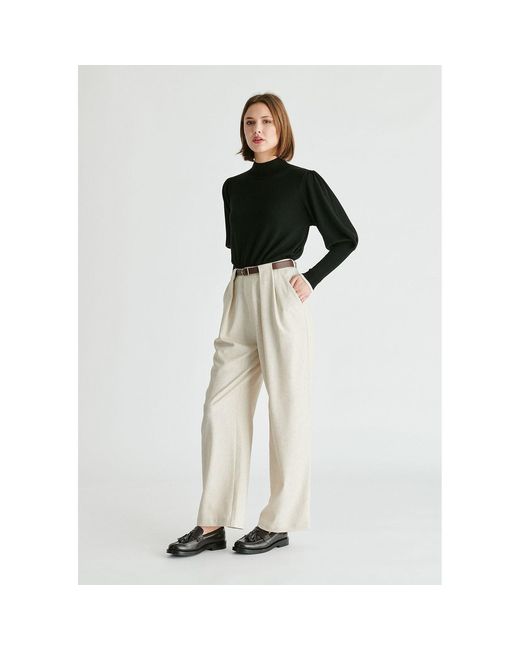 Paisie Natural Neutrals Belted Wide Leg Trousers With Box Pleats