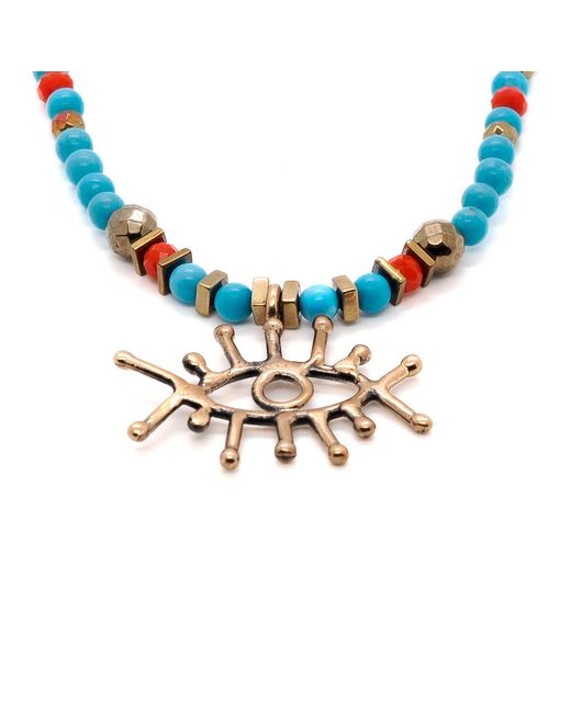 Ebru Jewelry Metallic Guardian Evil Eye Pendant Stone Beaded Necklace
