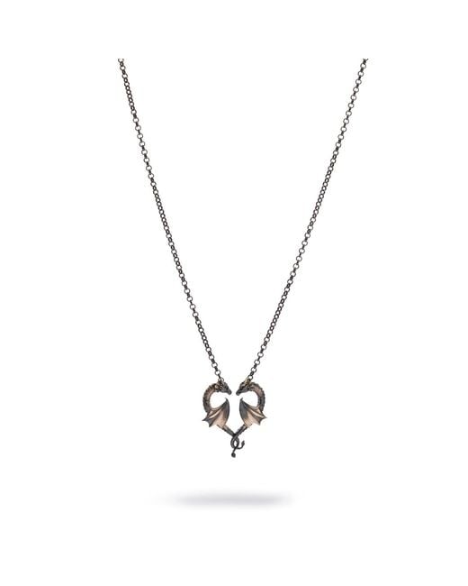 Ebru Jewelry Metallic Twin Dragon Heart Sterling Necklace for men