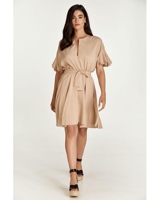 Conquista Natural Dress With Ruffle Sleeves