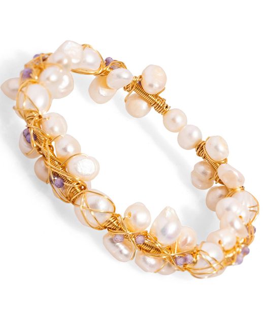 Ebru Jewelry Metallic Pearl Beaded Grape Cluster Wedding Cuff