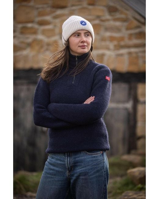 Arthur Beale Blue Zip Neck Jumper for men