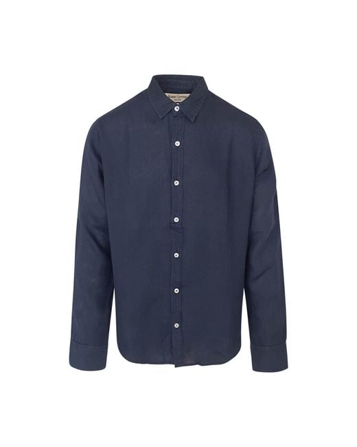 Haris Cotton Blue Linen Basic Long-Sleeved Shirt- Marine for men