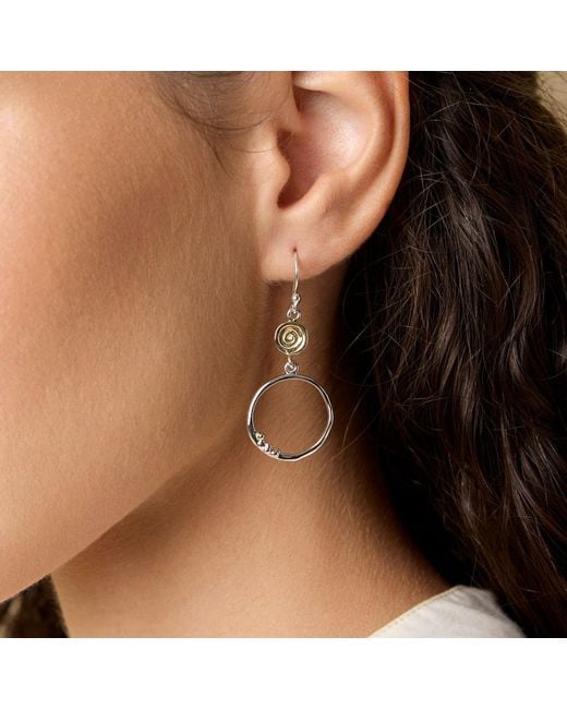 Isla Silver Metallic Organic Hoop Drop Earrings With Spiral Detail