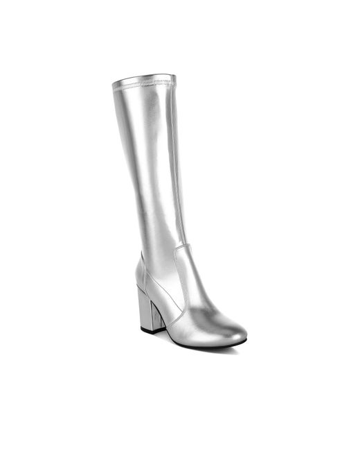 Rag & Co White Halara Metallic Pleather Long Boots