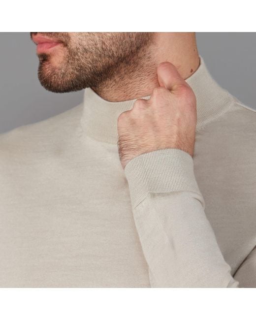 Paul James Knitwear Gray Neutrals Superfine Riccardo Merino Silk Mock Turtle Neck Jumper for men