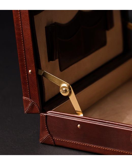 Time Resistance Brown Leather Large Attaché Case Briefcase for men