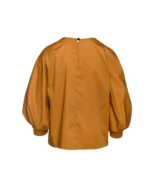 Conquista Orange Mustard Top With Bishop Sleeves In Sustainable Fabric.