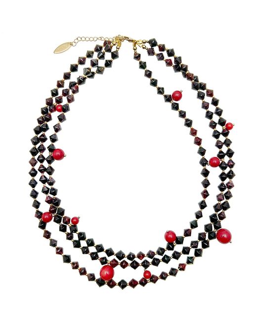 Farra Black Multi-Layers Garnet With Coral Statement Necklace