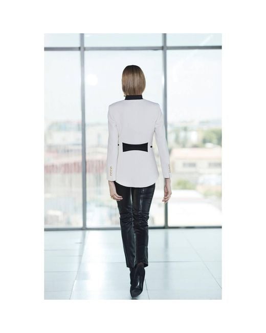 The Extreme Collection White Embroidered Premium Linen Ecru Blazer Renata Love