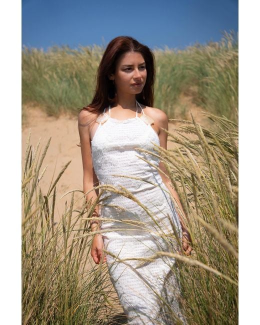 Amy Lynn White Cali Pure Cotton Cream Floral Crochet Maxi Dress