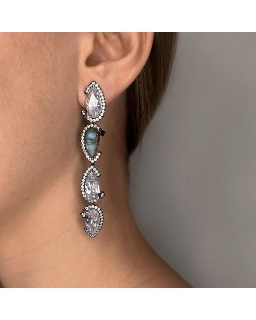SALLY SKOUFIS Metallic Nourish Drop Earrings With Natural Diamond & Made Cz Diamond Stimulant