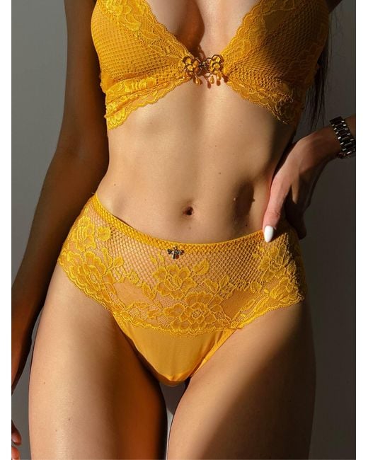 Empress Mimi Yellow Queen Bee Lace Cheeky Panty