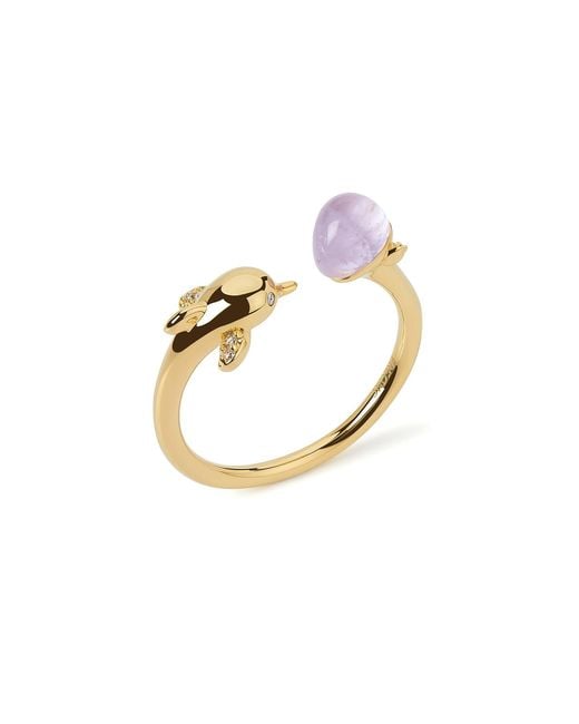 Freqnc Atelier Metallic Dolphin Ring Amethyst Adjustable