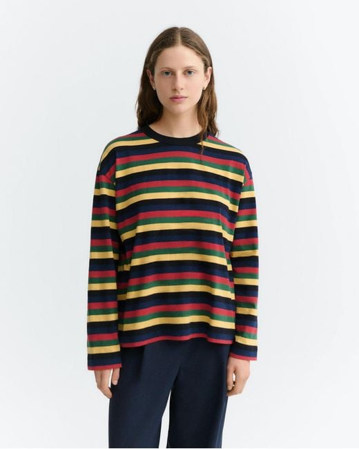 Thinking Mu Red Long-Sleeve Multicolour Striped Emily R T-Shirt