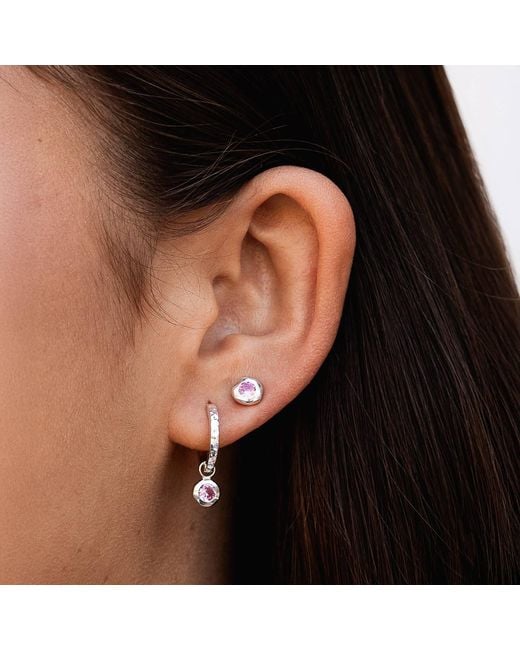 Dower & Hall White Quartz Hammered Huggie Hoops