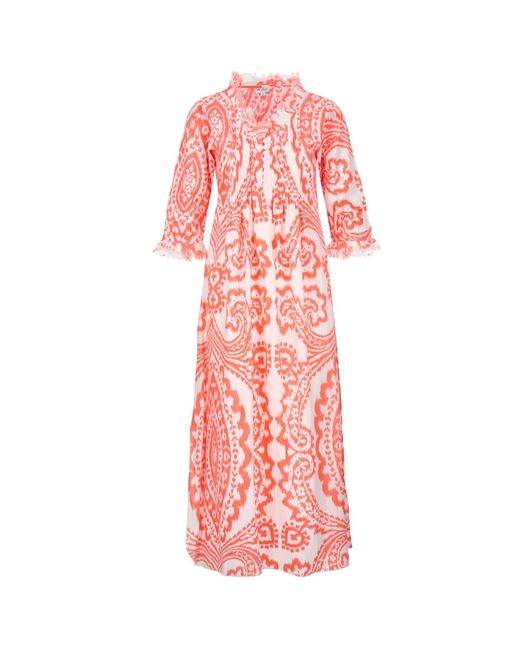 At Last Pink Cotton Annabel Maxi Dress In Orange & White Ikat