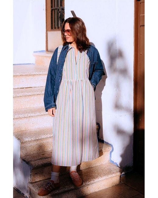 Sugarhill White Gillian Midi Smock Dress Multi, Colourful Canvas Stripe