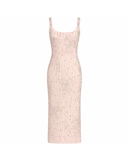 Mac Duggal Pink Scoop Neck Embellished Dress With Bow Detail