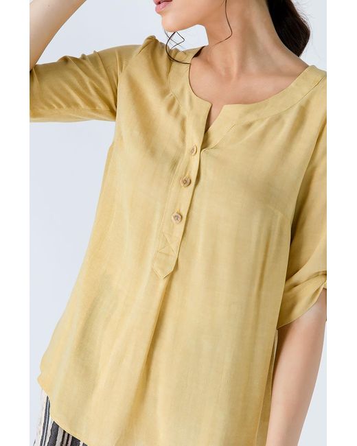 Conquista Yellow Linen Look Blouse