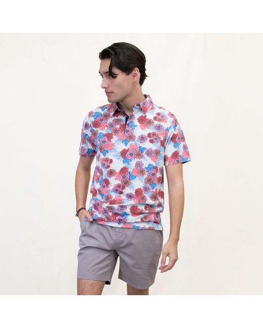 Lords of Harlech Red Pietro Snap Floral Polo Shirt for men