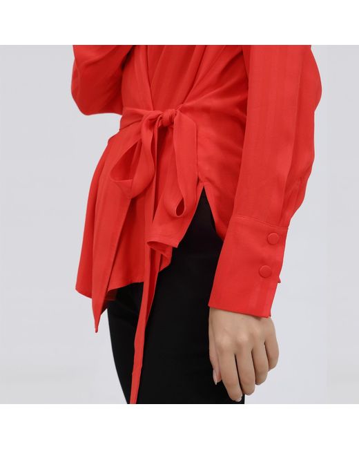 Smart and Joy Red Warp Long Sleeves Blouse