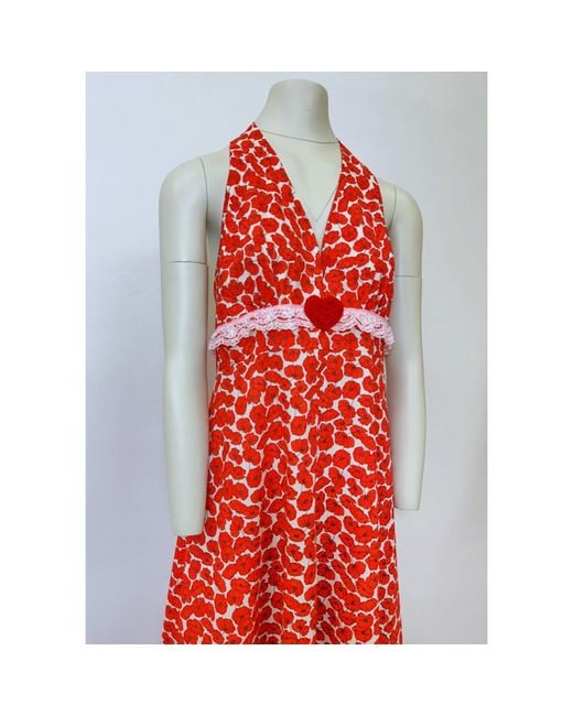 Couture to Your Door Red Poppy Print Lace Maxi Dress