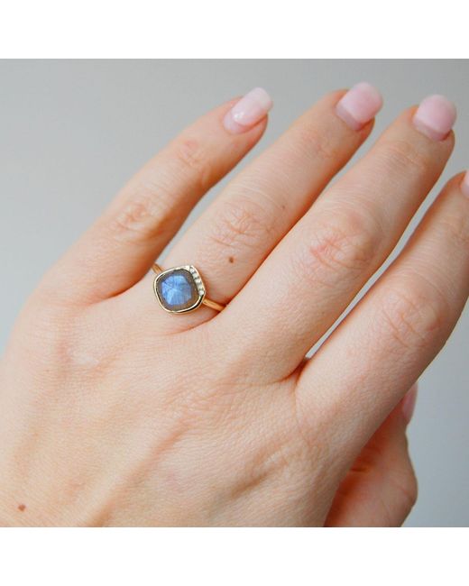 Zohreh White Grecian Labradorite Stone Ring 9K