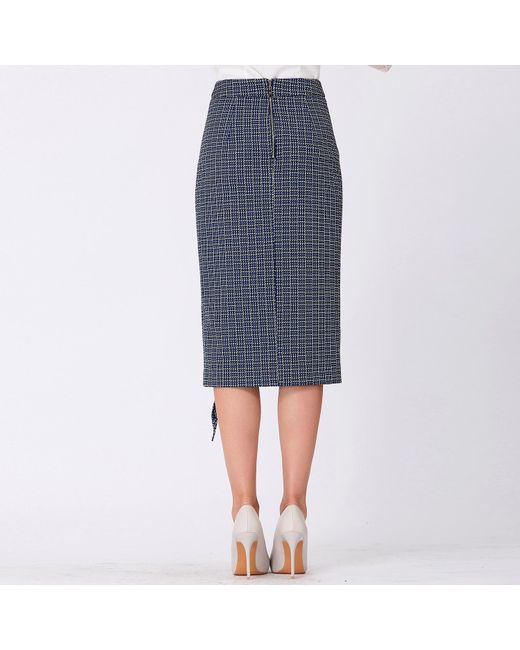 Smart and Joy Blue Micro Tartan Ruffle Pencil Skirt