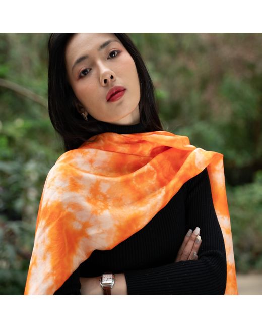 Silk and Bears Orange Sunburst Shibori Silk Shawl – Hand-Dyed Mulberry Silk, Beach & Pool Wrap