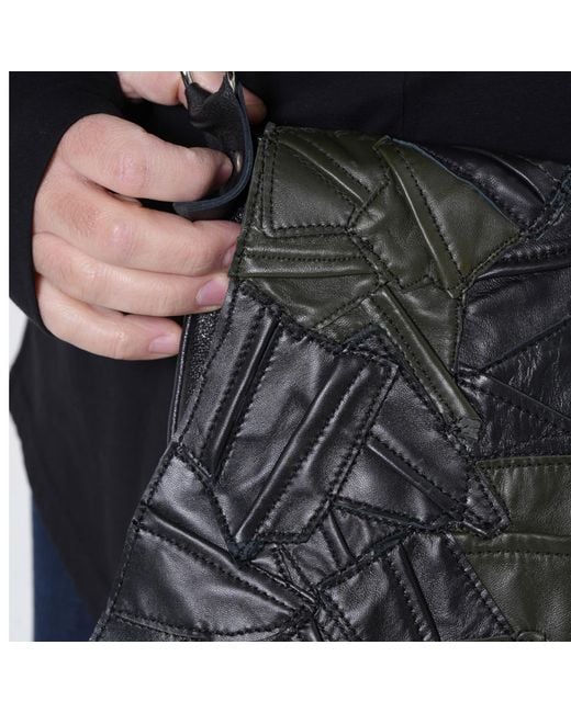 Metamorph Black Leather Patchwork Crossbody Bag for men