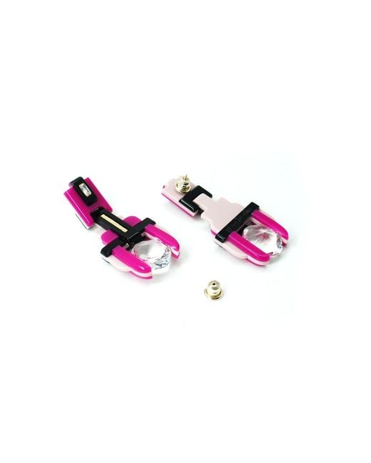 Gissa Bicalho Pink Handmade Acrylic Earring Deco Round Stone