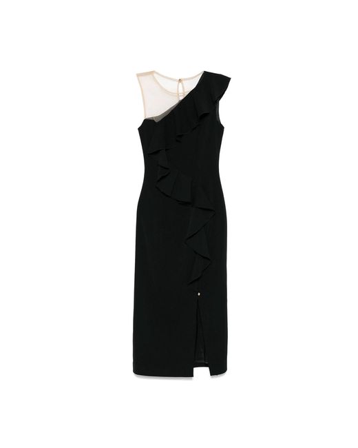 Nissa Black Ruffled Midi Dress