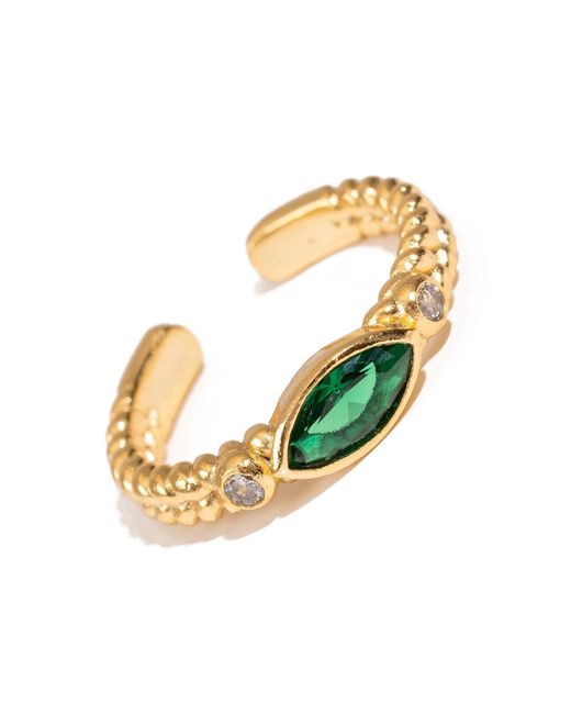 Ebru Jewelry Metallic Emerald Teardrop Gemstone Adjustable Ring
