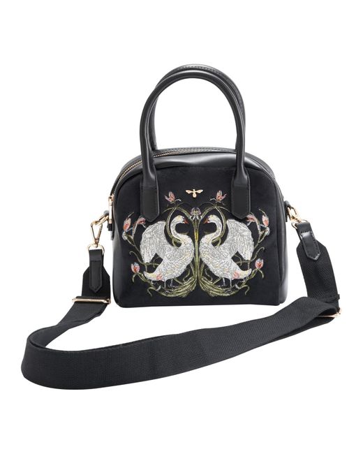 Fable England Black Fable Eloise Mini Bowling Bag Embroidered Swan