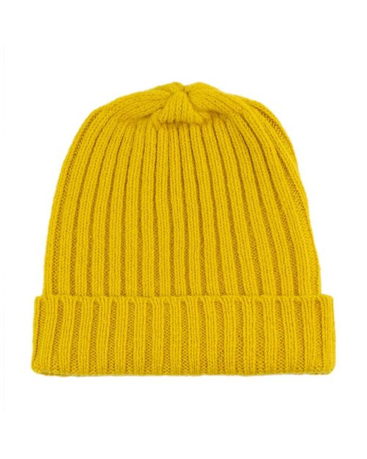 Paul James Knitwear Yellow Lambswool Ribbed Beanie