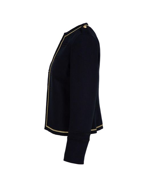 The Extreme Collection Blue Militar Cotton And Linen Blazer With Yellow Detail Oliver