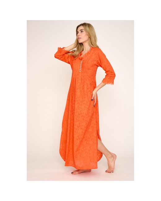 At Last Cotton Annabel Maxi Dress In Hand Woven Hot Orange