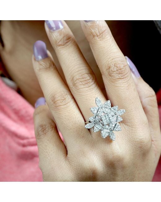 Artisan White Diamond Floral Cluster Statement Ring