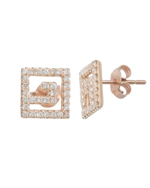 Artisan White Rose 14K Rose Diamond Geometric Square Stud Earrings