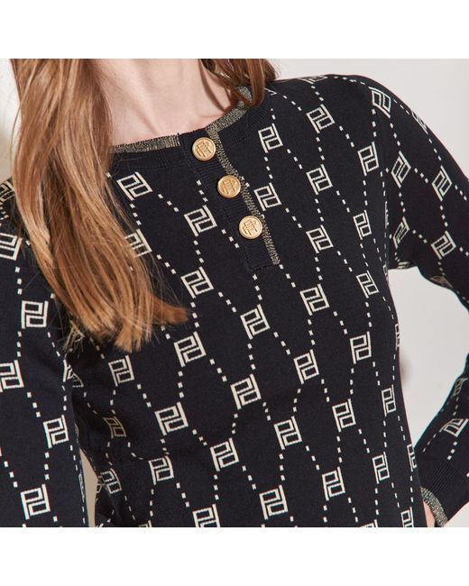 Roch Perel Black Monogrammed Edged Sweater
