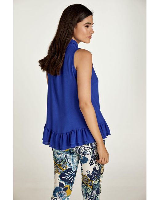 Conquista Blue Electric Tie Detail Top With Frills