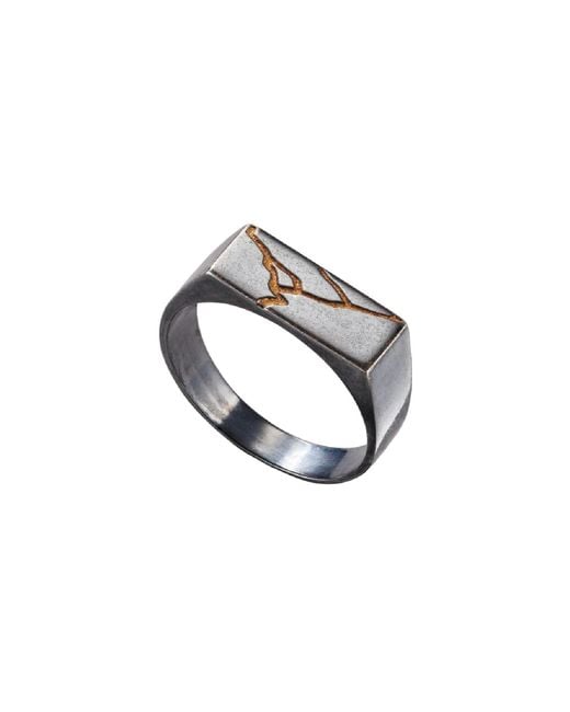 Posh Totty Designs Metallic Oxidised Sterling Silver Rectangle Kintsugi Signet Ring for men