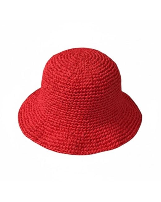 Springmoonatelier Red Luxury Handmade Raffia Crochet Bucket Hat – Premium Fire Butterfly