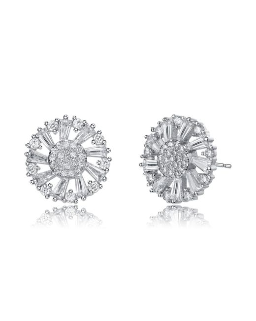 Genevive Jewelry Metallic Sterling Silver White Gold Plated Clear Colored Cubic Zirconia Stud Earrings