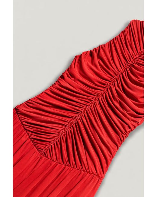 Nocturne Red Ruched High-Neck Maxi Dress