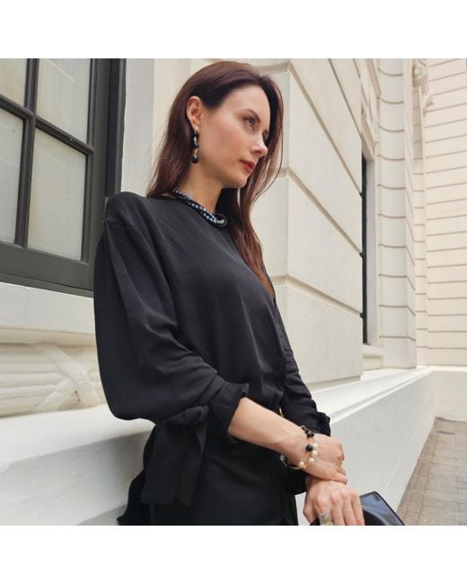 Farra Metallic Obsidian And Pearls Double Layers Bracelet Or Choker