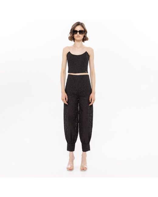 Nissa Black Embroidered Cotton Pants