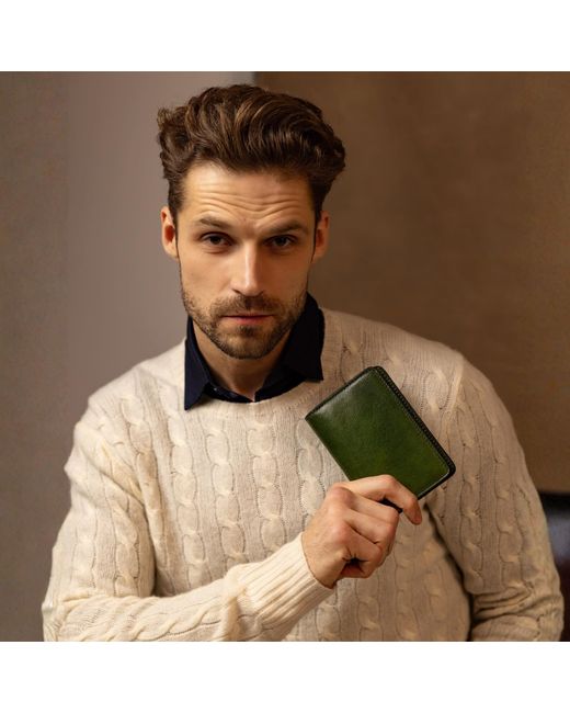 Time Resistance Green Small Leather Passport Holder For